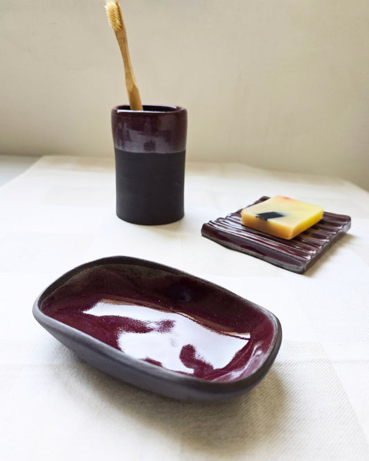 PORTA SPAZZOLINI cilindrico in gres nero di diversi colori, di dimensioni circa di 10*6.5hcm