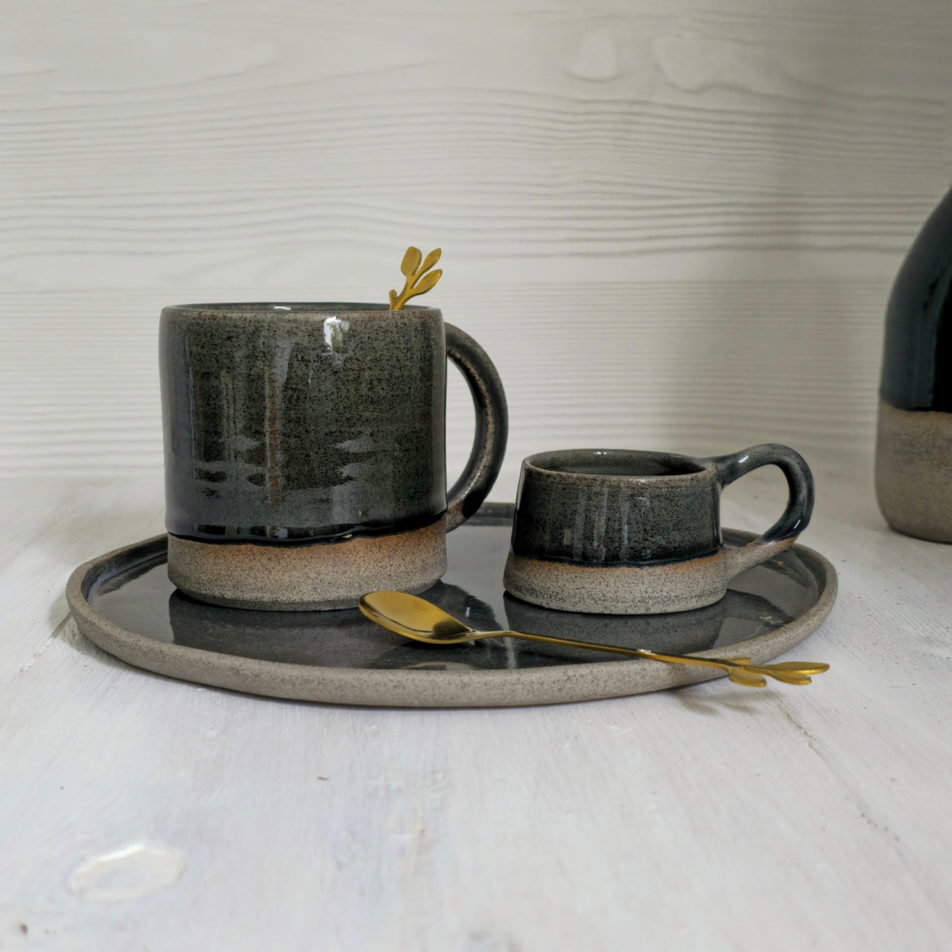 Porta candeline BUGIA in gres grigio con manico